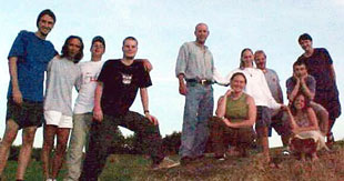 A bunch of us standing on the big hay bales.